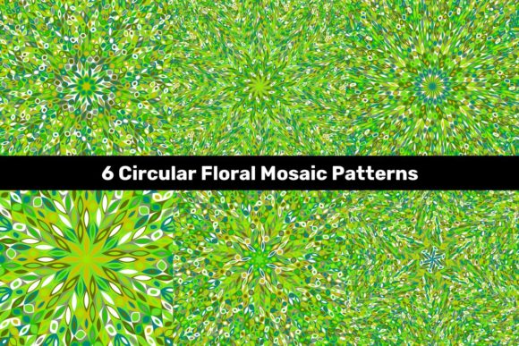 6 Green Circular Floral Mosaic Patterns