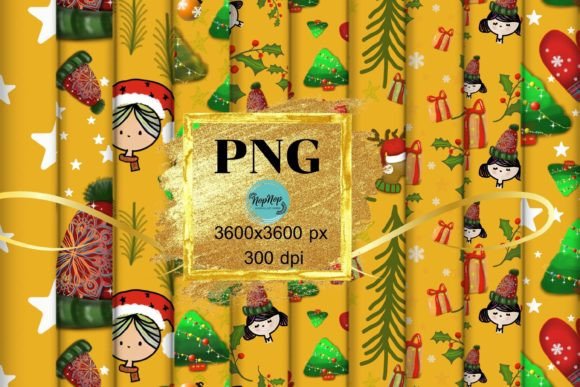 Christmas Seamless Patterns V.7: Ten Gradient Designs on Mustard Yellow