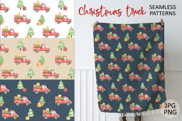Christmas Truck Seamless Patterns PNG