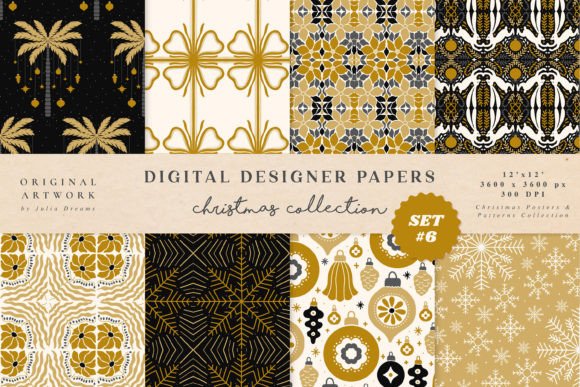 Gold New Year Digital Papers Patterns
