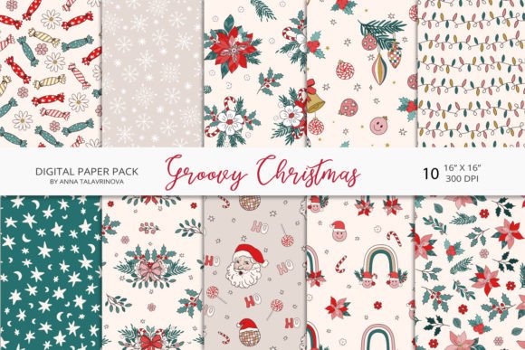 Groovy Christmas Seamless Patterns Pack: A Modern Retro Design Resource for Creative Professionals