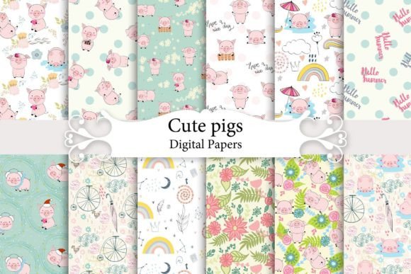 Seamless Patterns with Pigs.